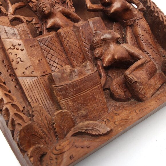 Vintage Balinese Wooden Hand Carved 3D Art Wall Hang Lightweight Wood Brown - Picture 14 of 15